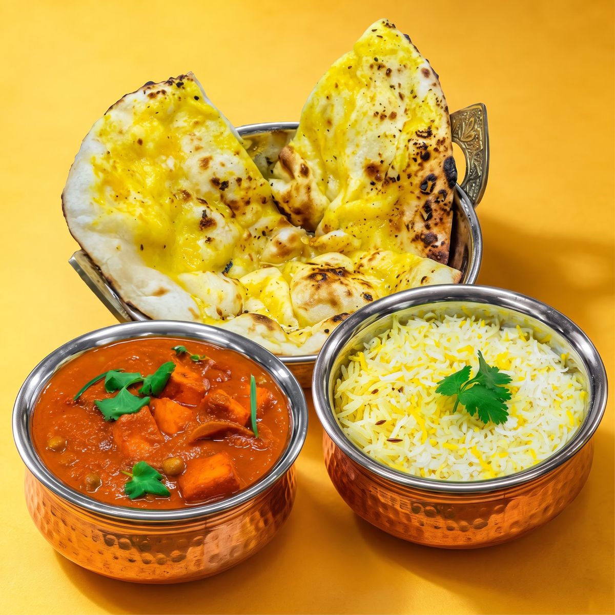 Family pack with curry, rice and naan