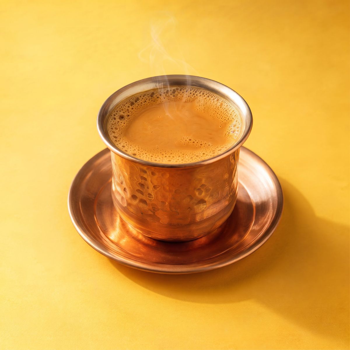 Masala chai in a copper cup and saucer